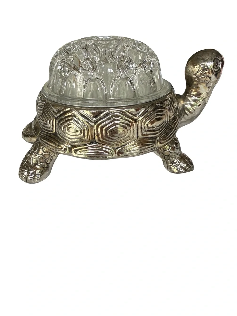 Vintage KI Silver Plate Turtle with Glass Flower Frog Insert
